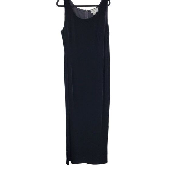 Vintage 80s Adrianna Papell Formal Black Velour Maxi Dress Plus Size 18W Glam - Picture 2 of 10